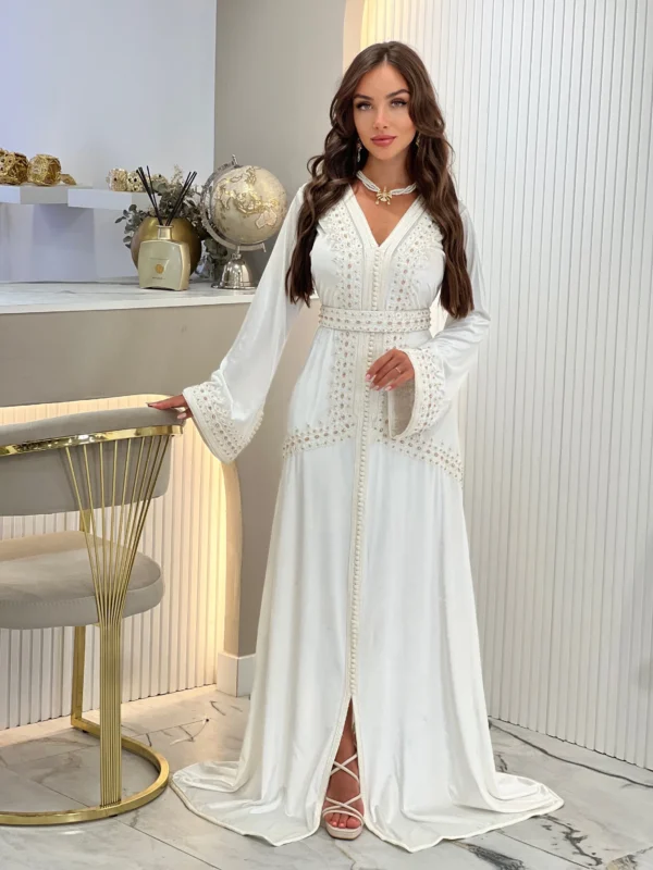 Ivory Luxe Kaftan – Subtle Glamour with Gold Accents - Image 4
