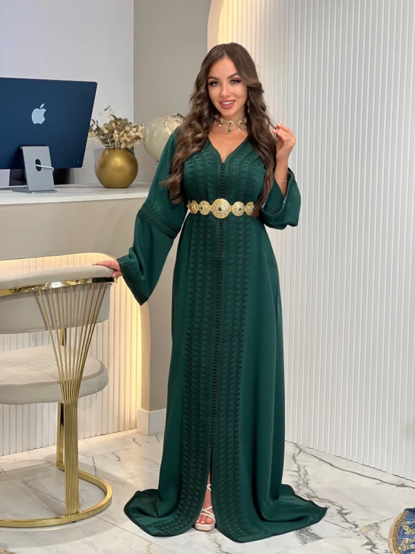 Emerald Elegance Kaftan – Timeless Beauty in Dark Green - Image 3