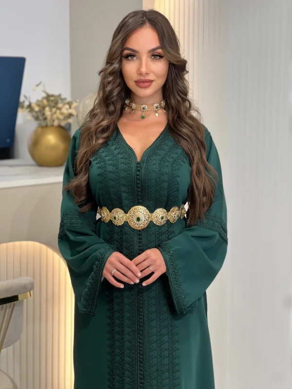 Emerald Elegance Kaftan – Timeless Beauty in Dark Green - Image 4