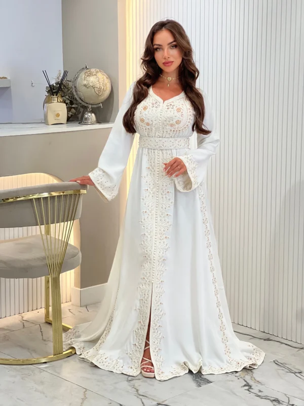 Ivory Luxe Kaftan – Subtle Glamour with Gold Accents - Image 2